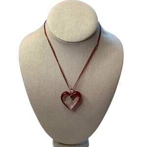 Yummi Glass Red Heart Pendant Necklace Statement Vintage Valentines Y2K F10-7